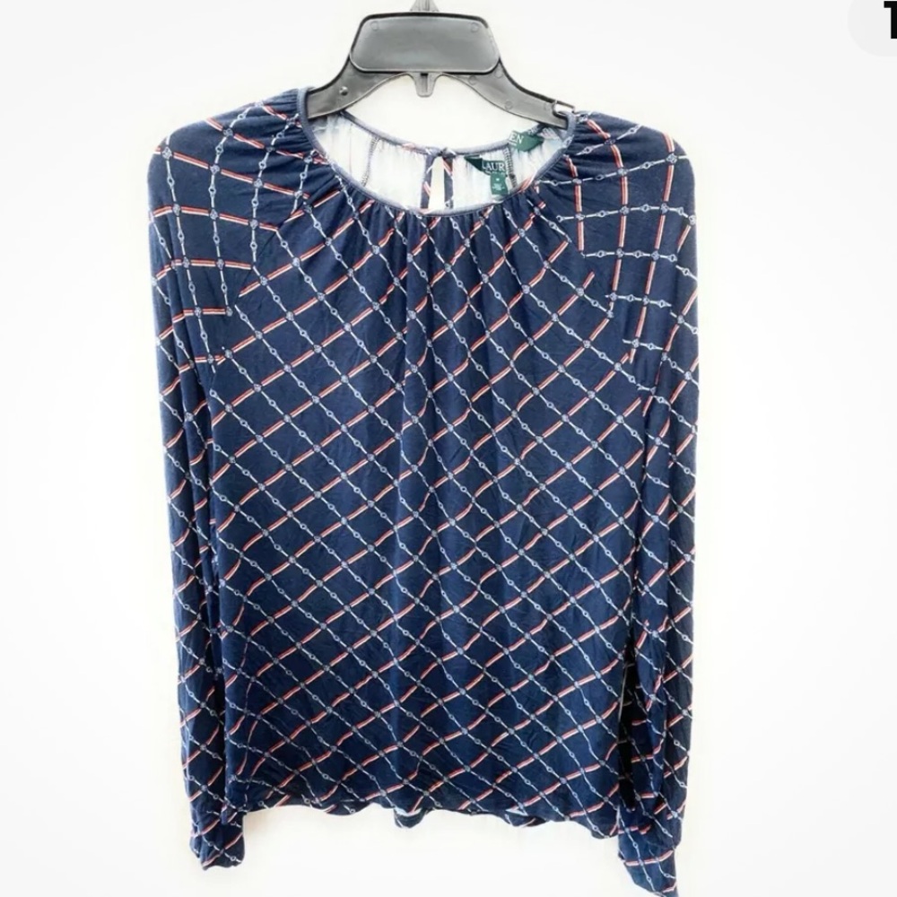 Women's Ralph Lauren Long Sleeve‎ Checkered Logo Crew, Navy, X-Large / Box 18-13